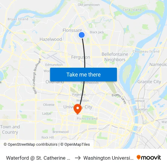 Waterford @ St. Catherine Sb to Washington University map