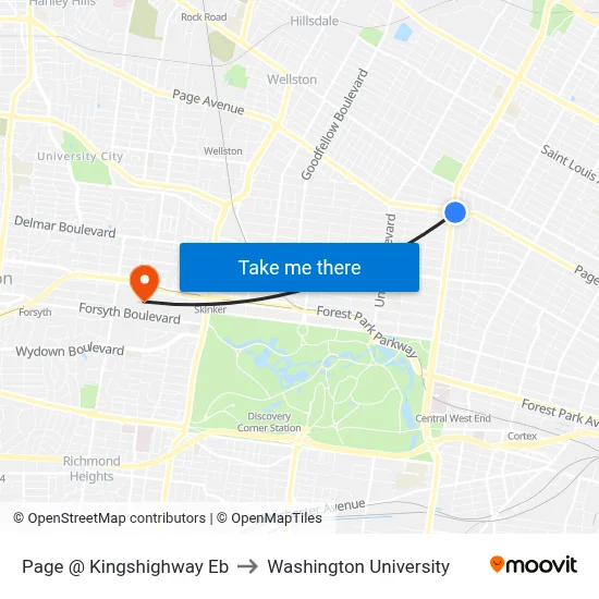 Page @ Kingshighway Eb to Washington University map