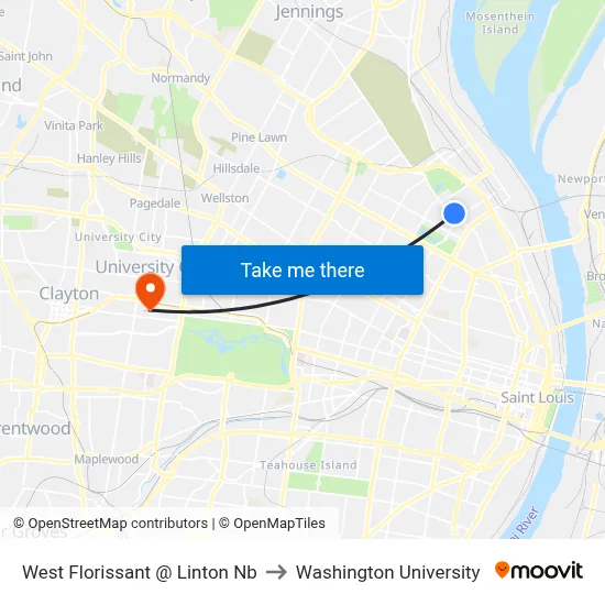 West Florissant @ Linton Nb to Washington University map