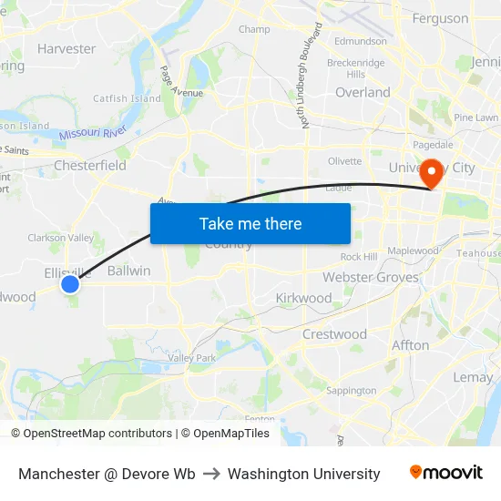 Manchester @ Devore Wb to Washington University map