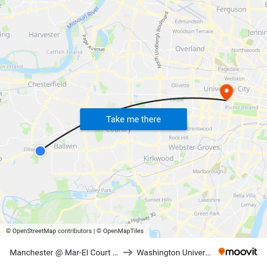 Manchester @ Mar-El Court Wb to Washington University map