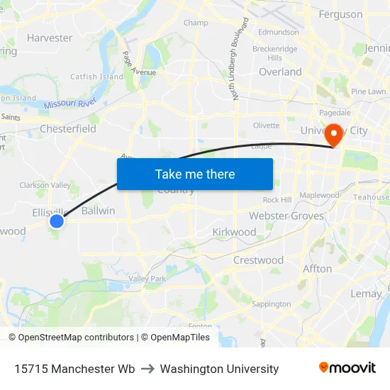 15715 Manchester Wb to Washington University map