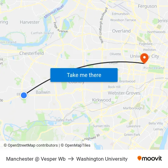 Manchester @ Vesper Wb to Washington University map
