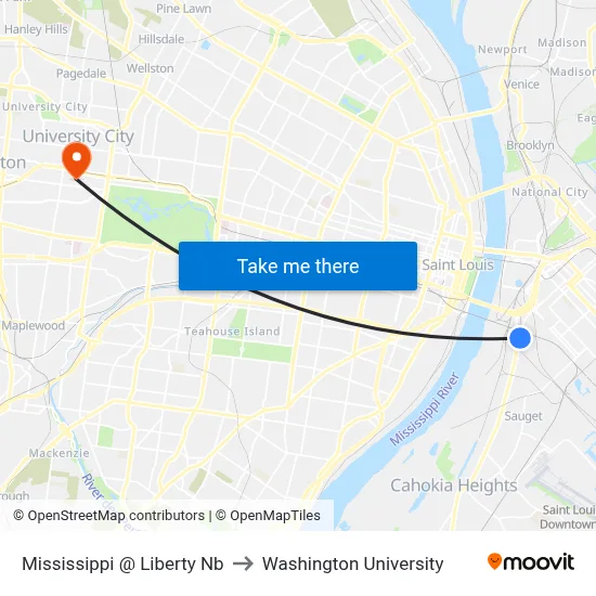 Mississippi @ Liberty Nb to Washington University map