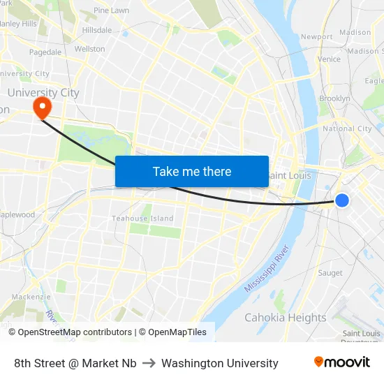 8th Street @ Market Nb to Washington University map