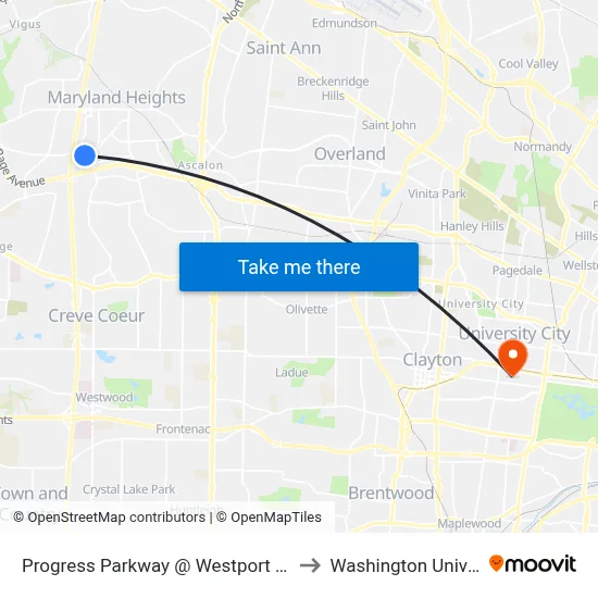 Progress Parkway @ Westport Plaza Nb to Washington University map