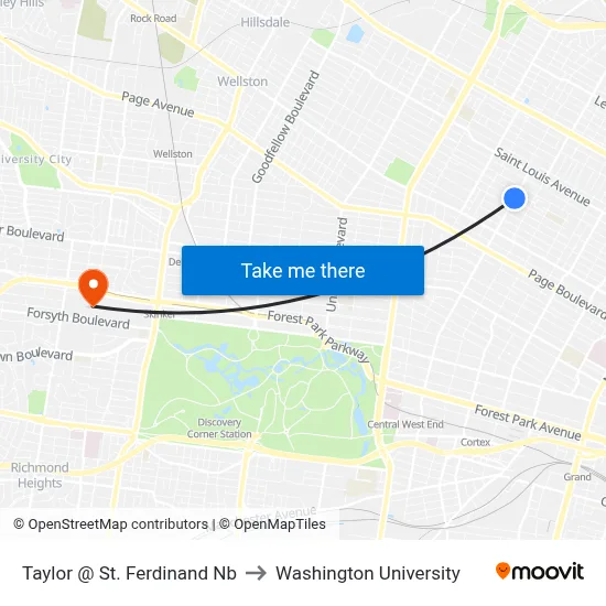 Taylor @ St. Ferdinand Nb to Washington University map