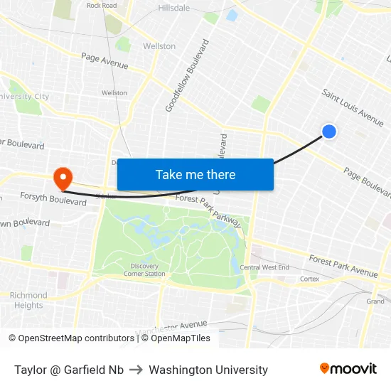 Taylor @ Garfield Nb to Washington University map