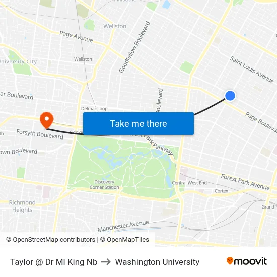 Taylor @ Dr Ml King Nb to Washington University map