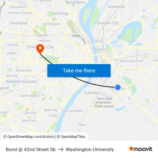 Bond @ 42nd Street Sb to Washington University map