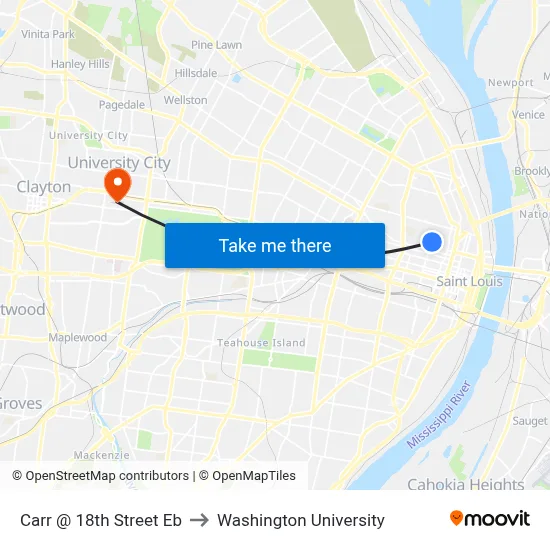 Carr @ 18th Street Eb to Washington University map
