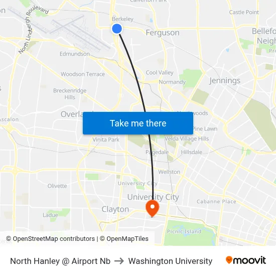 North Hanley @ Airport Nb to Washington University map