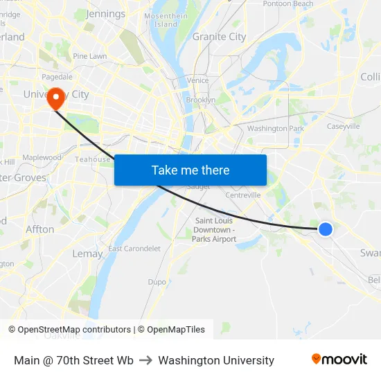 Main @ 70th Street Wb to Washington University map