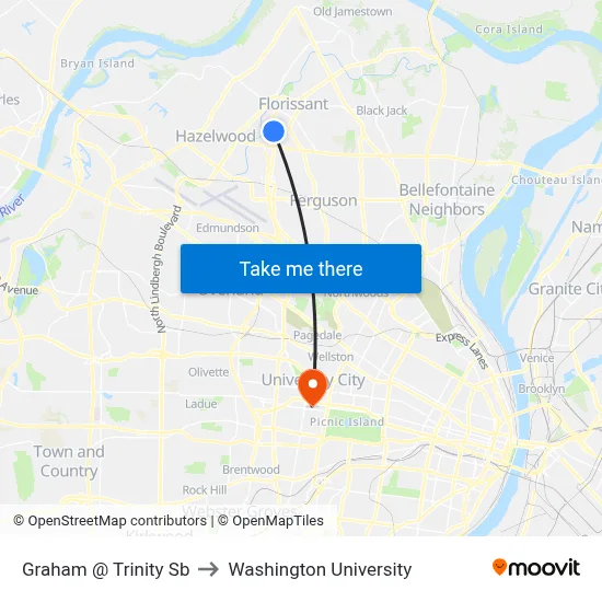 Graham @ Trinity Sb to Washington University map
