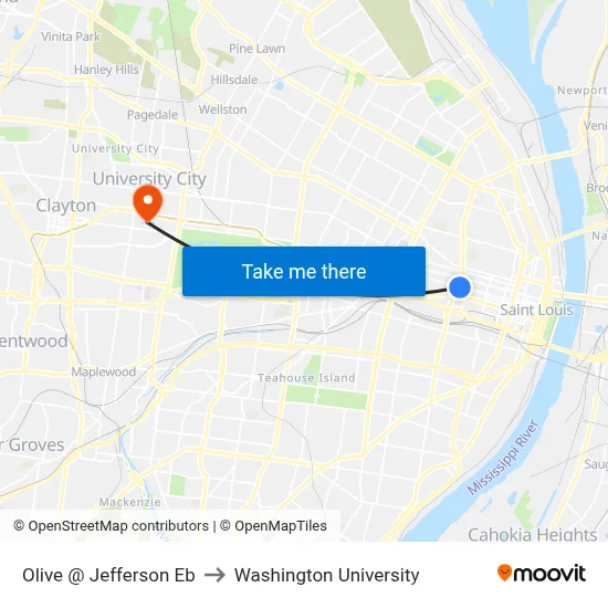 Olive @ Jefferson Eb to Washington University map