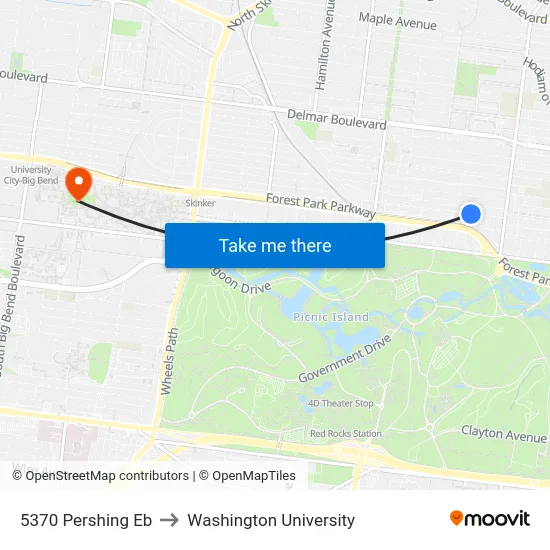 5370 Pershing Eb to Washington University map