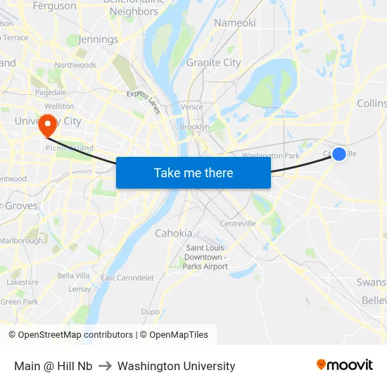 Main @ Hill Nb to Washington University map