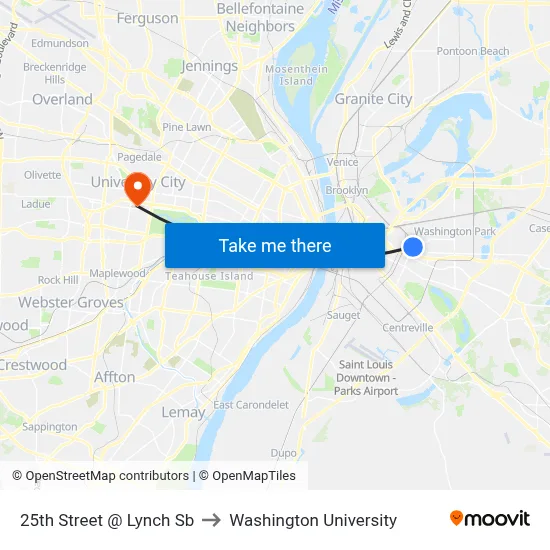 25th Street @ Lynch Sb to Washington University map