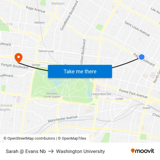Sarah @ Evans Nb to Washington University map