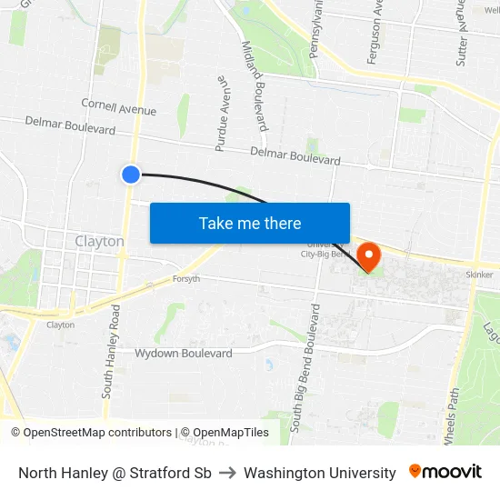 North Hanley @ Stratford Sb to Washington University map