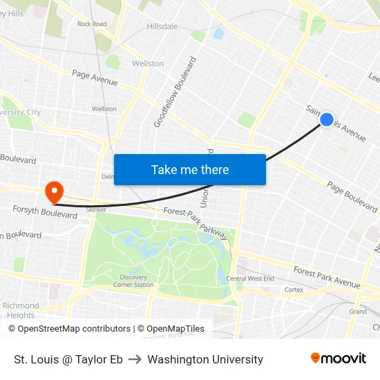 St. Louis @ Taylor Eb to Washington University map