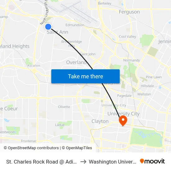 St. Charles Rock Road @ Adie Eb to Washington University map