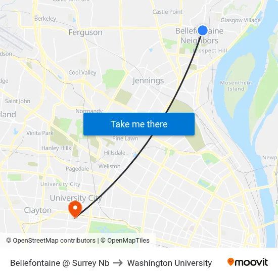 Bellefontaine @ Surrey Nb to Washington University map