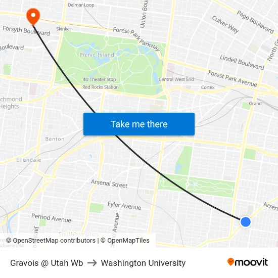 Gravois @ Utah Wb to Washington University map