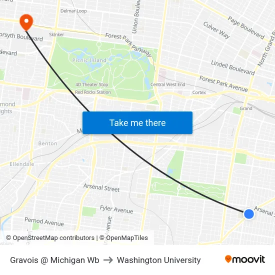 Gravois @ Michigan Wb to Washington University map