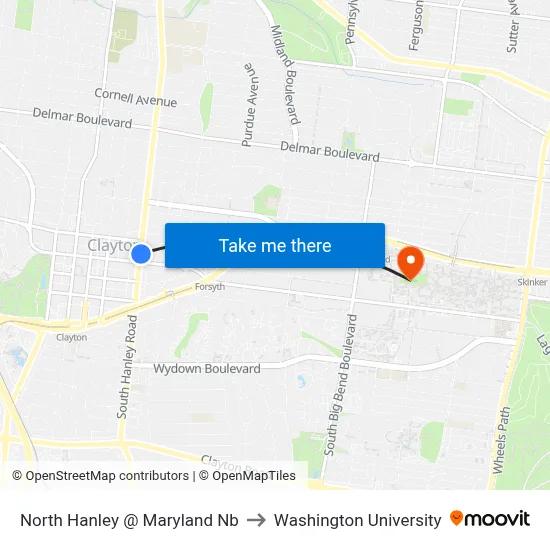 North Hanley @ Maryland Nb to Washington University map