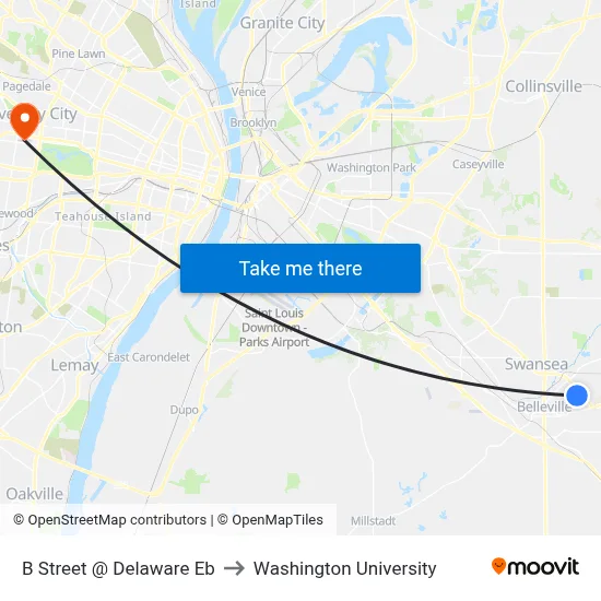 B Street @ Delaware Eb to Washington University map