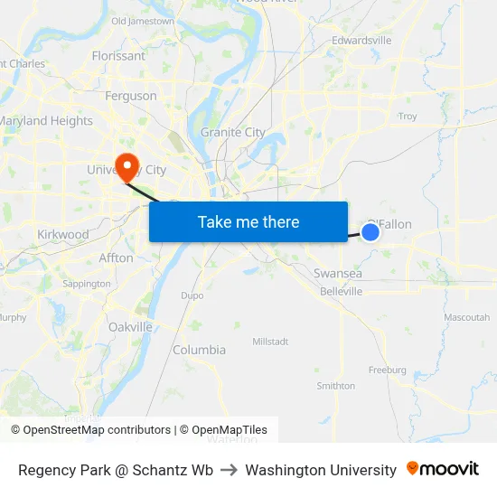 Regency Park @ Schantz Wb to Washington University map