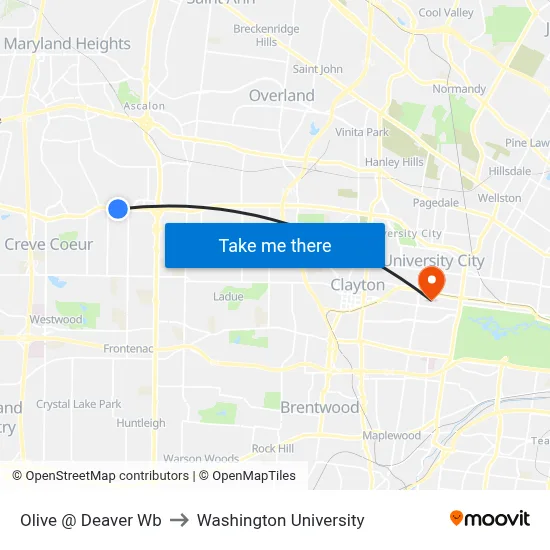 Olive @ Deaver Wb to Washington University map
