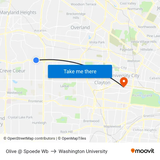 Olive @ Spoede Wb to Washington University map