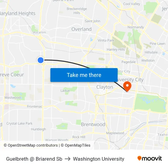 Guelbreth @ Briarend Sb to Washington University map