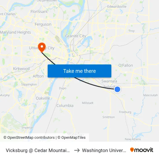 Vicksburg @ Cedar Mountain Eb to Washington University map