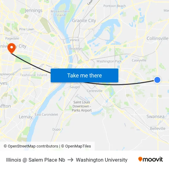 Illinois @ Salem Place Nb to Washington University map