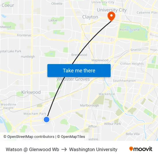 Watson @ Glenwood Wb to Washington University map