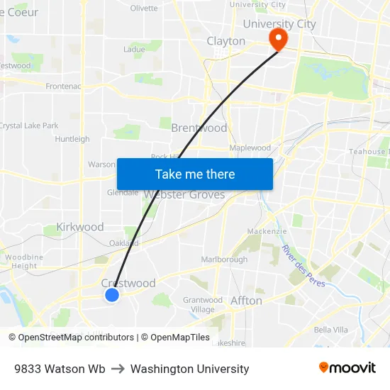 9833 Watson Wb to Washington University map