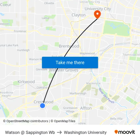 Watson @ Sappington Wb to Washington University map