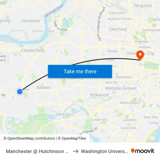 Manchester @ Hutchinson Wb to Washington University map