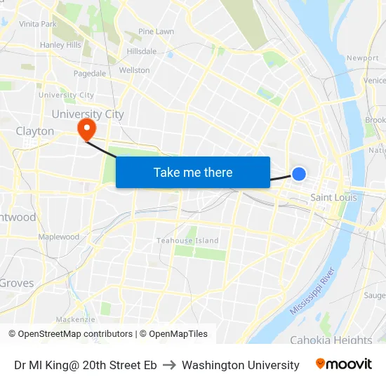 Dr Ml King@ 20th Street Eb to Washington University map