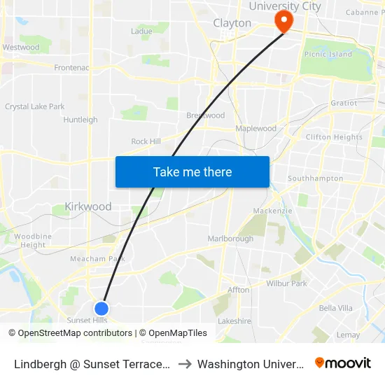Lindbergh @ Sunset Terrace Nb to Washington University map