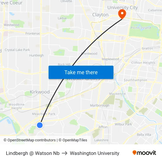 Lindbergh @ Watson Nb to Washington University map