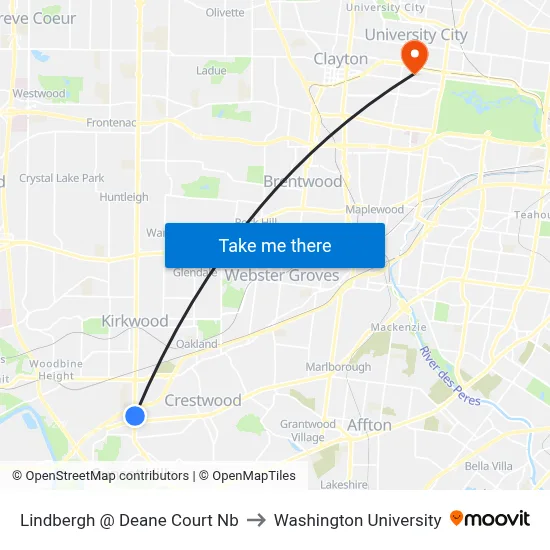Lindbergh @ Deane Court Nb to Washington University map