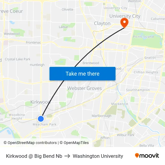 Kirkwood @ Big Bend Nb to Washington University map