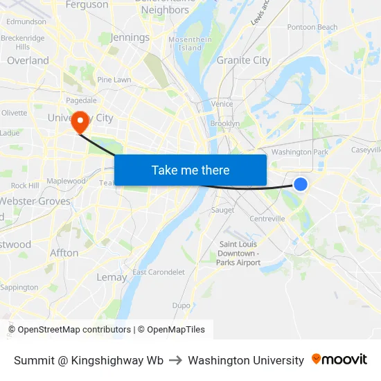 Summit @ Kingshighway Wb to Washington University map