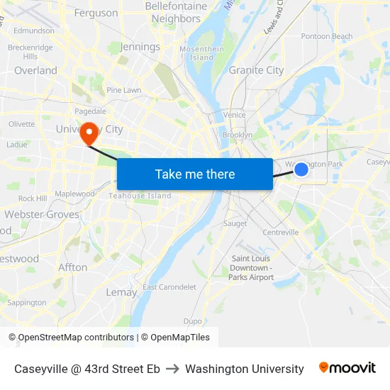 Caseyville @ 43rd Street Eb to Washington University map