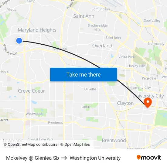 Mckelvey @ Glenlea Sb to Washington University map