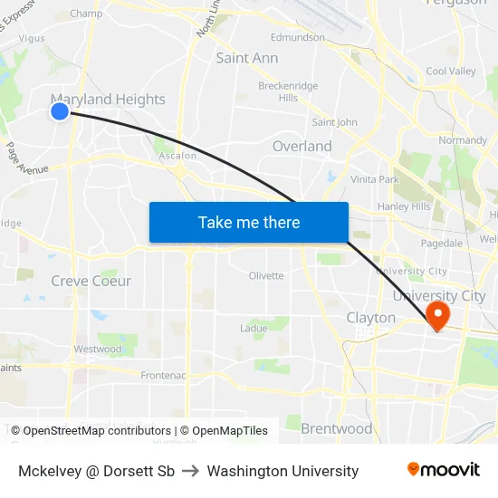 Mckelvey @ Dorsett Sb to Washington University map
